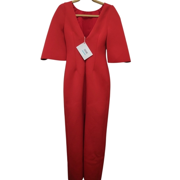 Badgley Mischka Ponte Scuba Dress With Back Slit & Petal Sleeve NWT - Picture 2 of 11